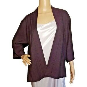 EILEEN FISHER Purple Blazer Jacket Stretch Textured PocketS Open Front XL    T34